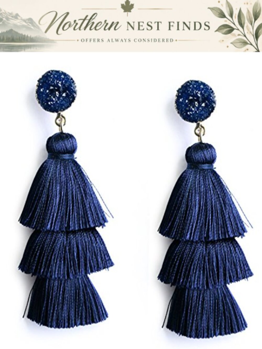 Bohemian Layered Tassel Druzy Stud Dangle Drop Earrings for Women